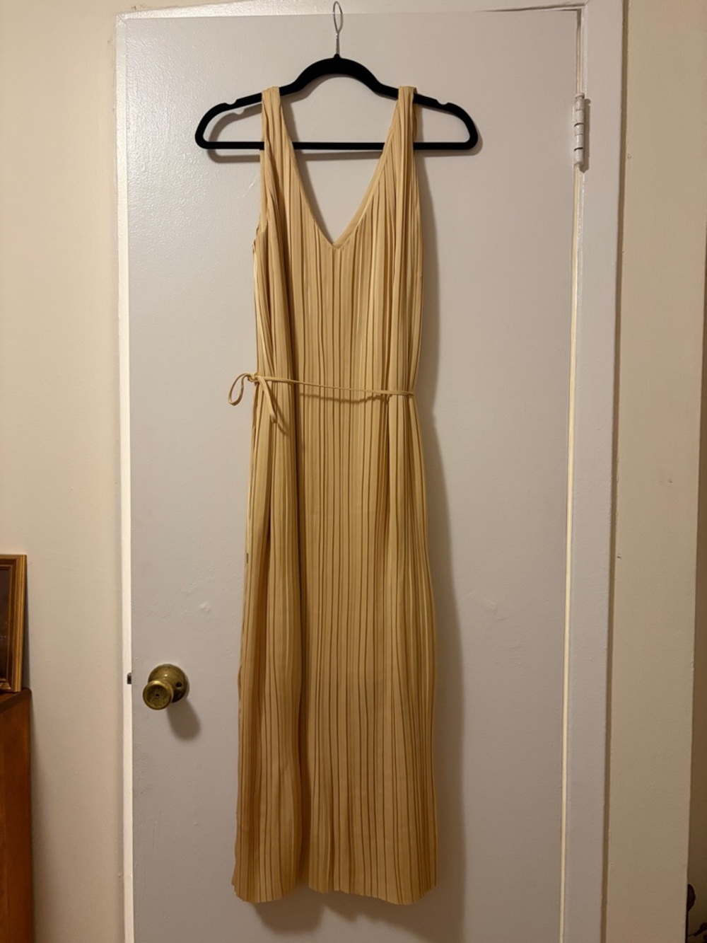 Amour Vert Pleated V-Neck Maxi Dress in Mustard